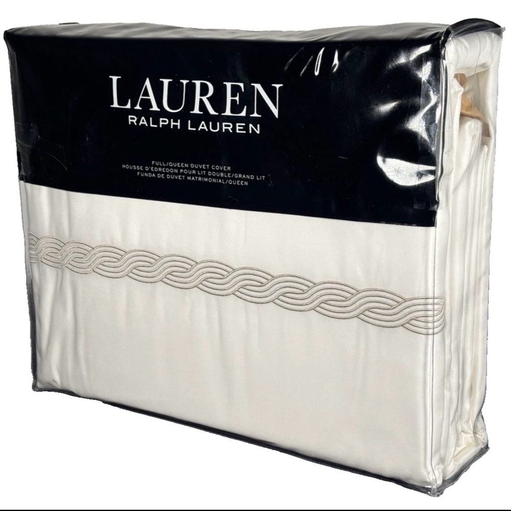 Ralph Lauren Spencer Cable Embroidery FULL/QUEEN Duvet Cover Flax Cotton 300 TC